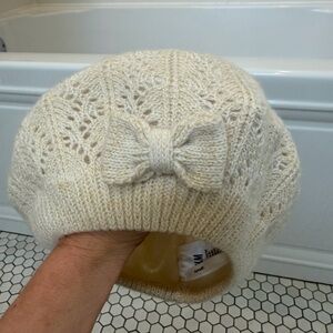 Cream Knit Bow Beret Kids age 4-8